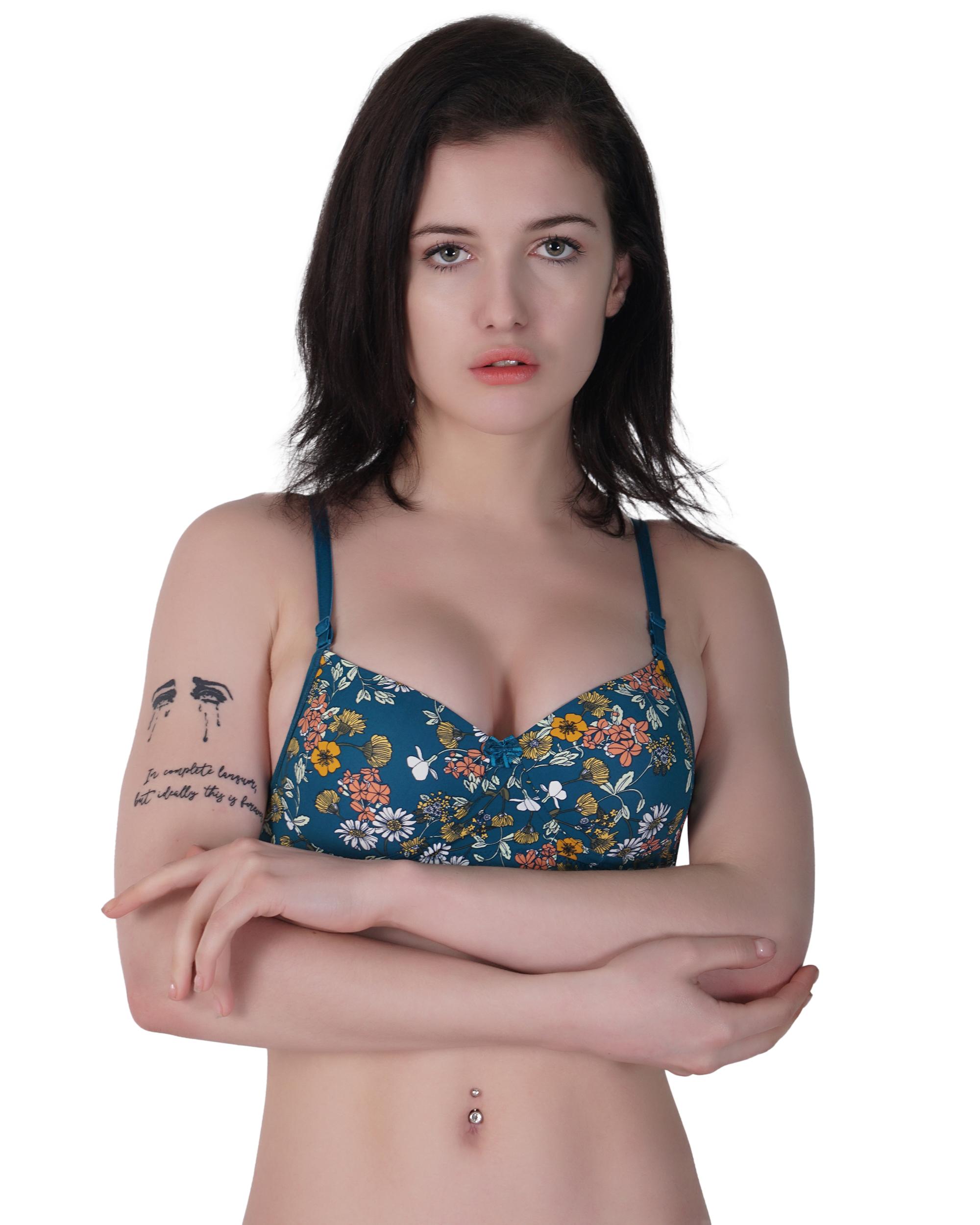 Padded Non-wired T-shirt Bra Teal Bloom- ELR-105