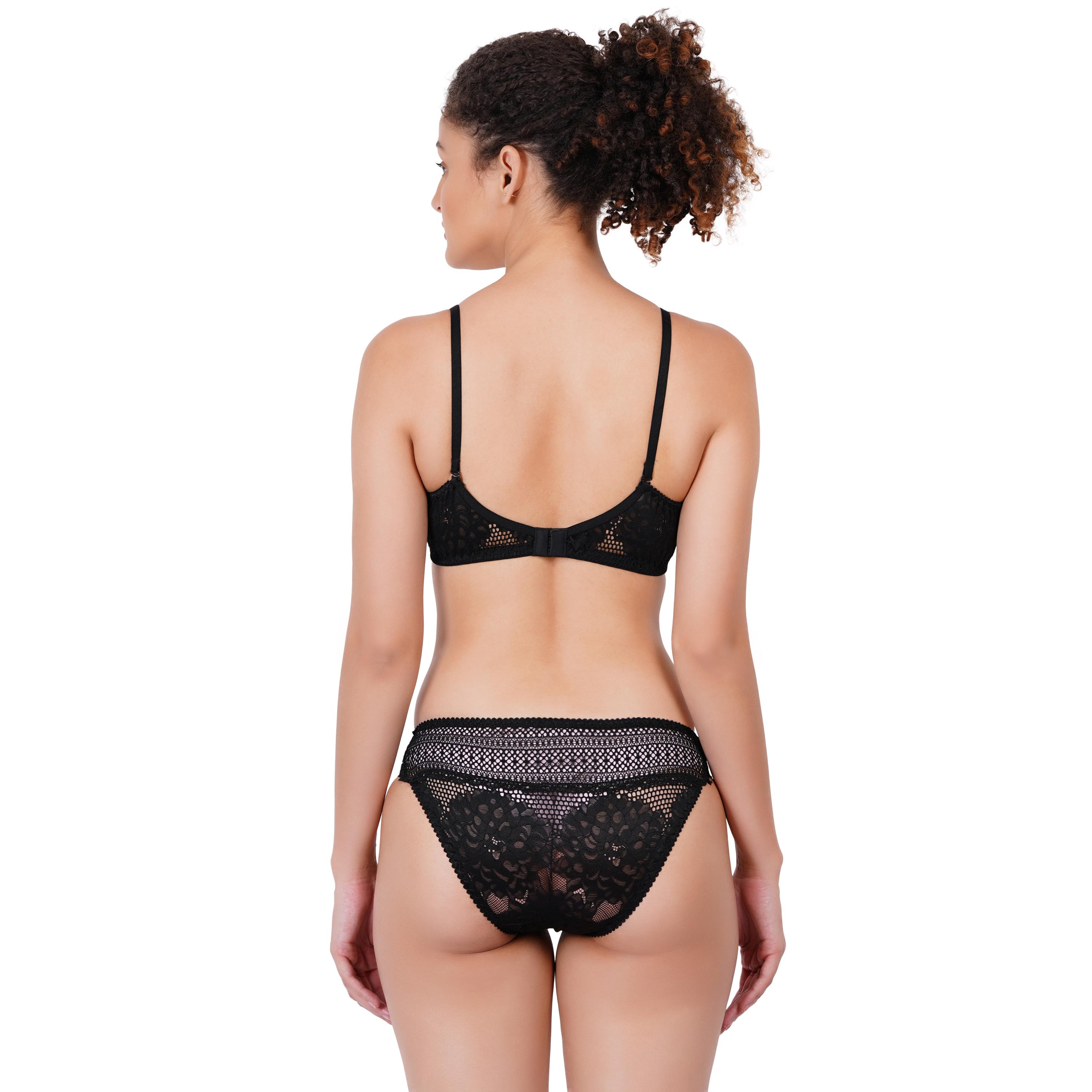Elegant padded lace lingerie set ES-201 - BLACK