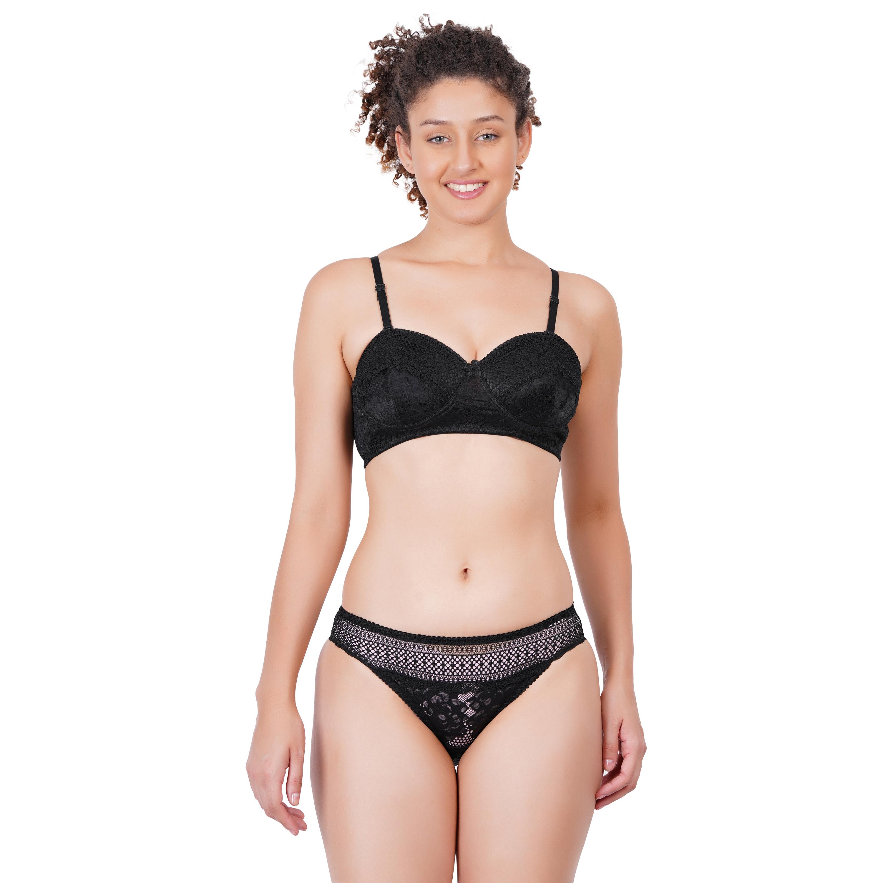 Elegant padded lace lingerie set ES-201 - BLACK