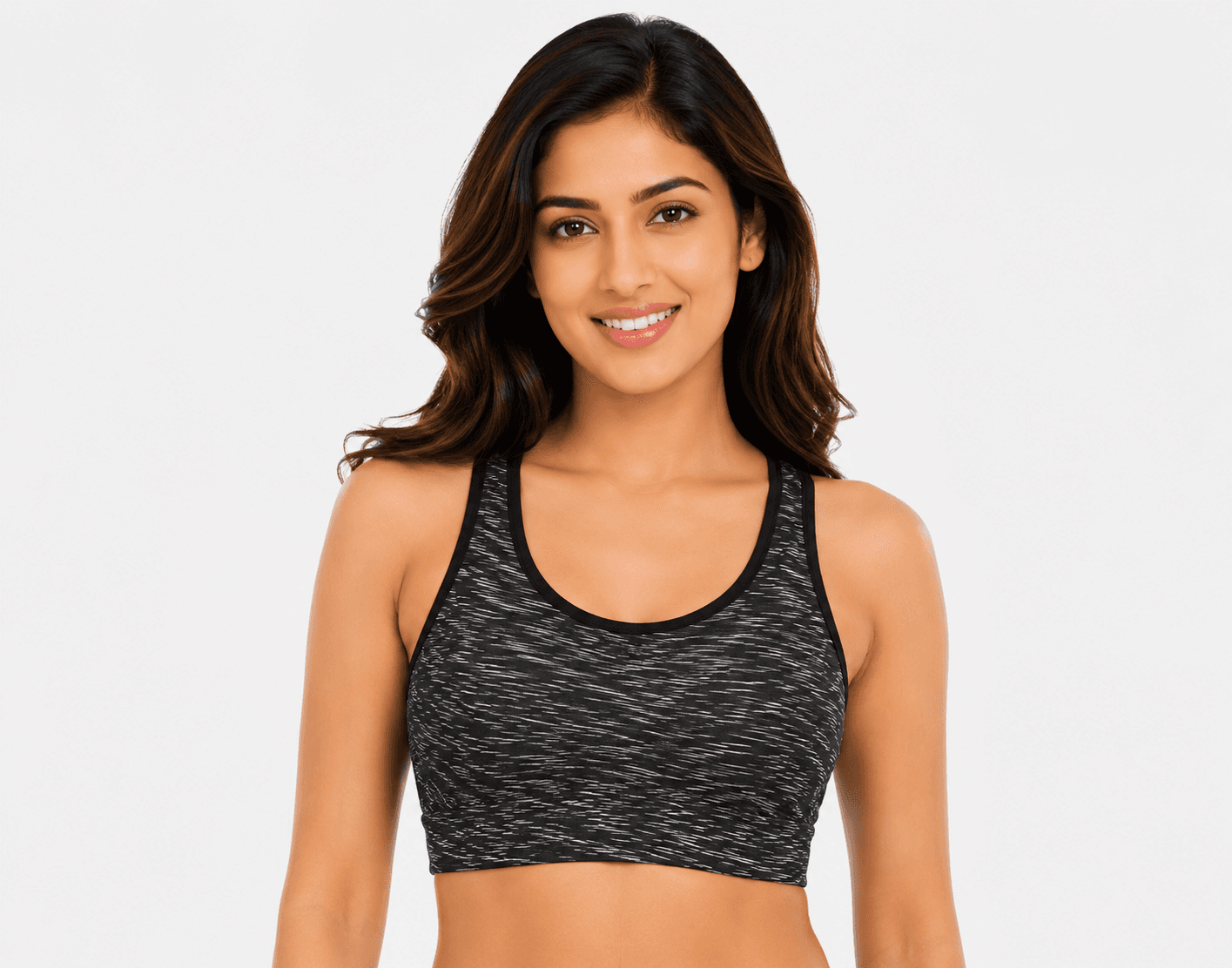 Energize Medium Impact Round Neck Sports Bra with removable pad- ES-225 - BLACK MILANGE